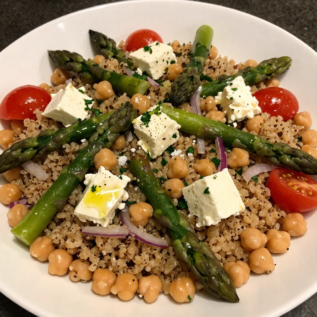 Cold Quinoa Salad With Asparagus Chickpeas and Feta