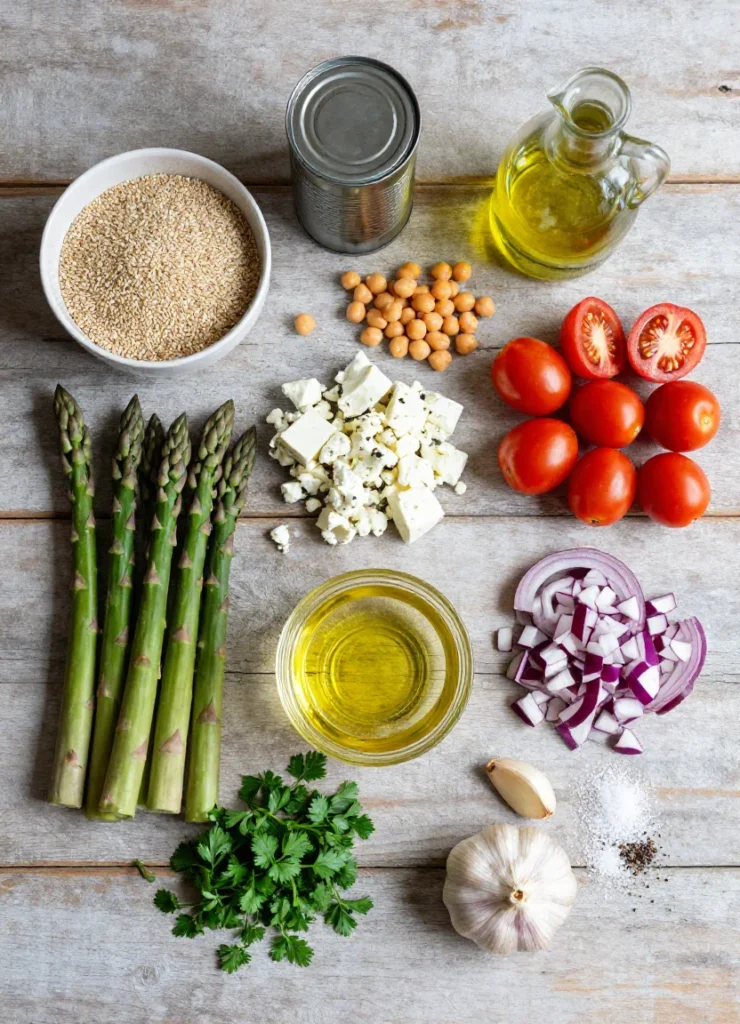Cold Quinoa Salad With Asparagus Chickpeas and Feta